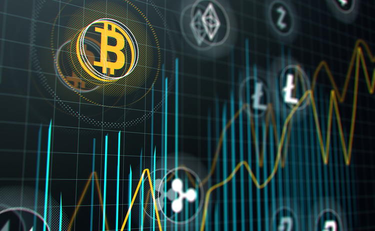 Bitcoin And Other Virtual Money Cryptocurrency Stock Market Graph On 